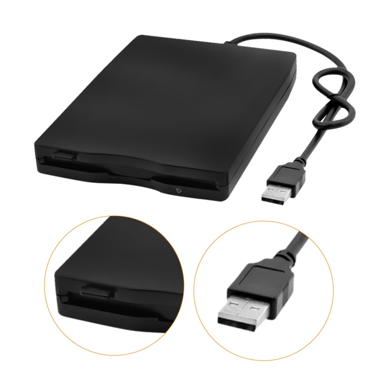 OSALADI Lecteur de Disquette Externe USB 2.0 Noir, Transfert de Données Stable, Compatible Plupart des Systèmes, Design Compact pour Transport Pratique