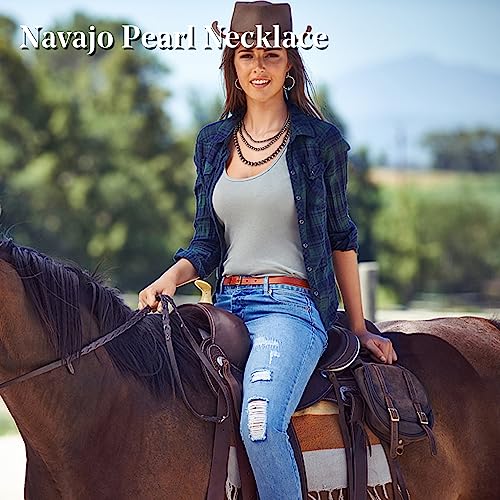 Fansilver Turquoise Jewelry for Women Bohemian Western Jewelry Set Navajo Pearl Necklace Beaded Choker Necklace Turquoise Earrings Bracelet Vintage Knuckle Rings Boho Western Jewelry for Women3