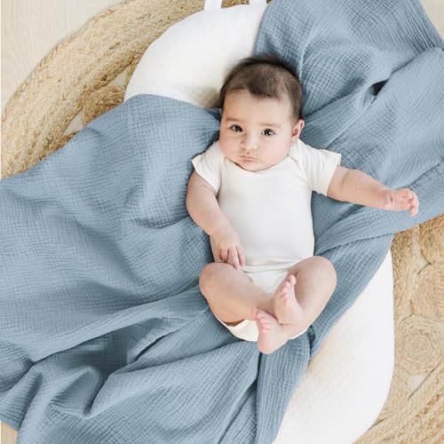 Image of Konssy 3 Pack Muslin Swaddle Blankets for Unisex, Newborn Receiving Blanket, Large 47 x 47 inches, Soft Breathable Muslin Baby Swaddles for Boys & Girls