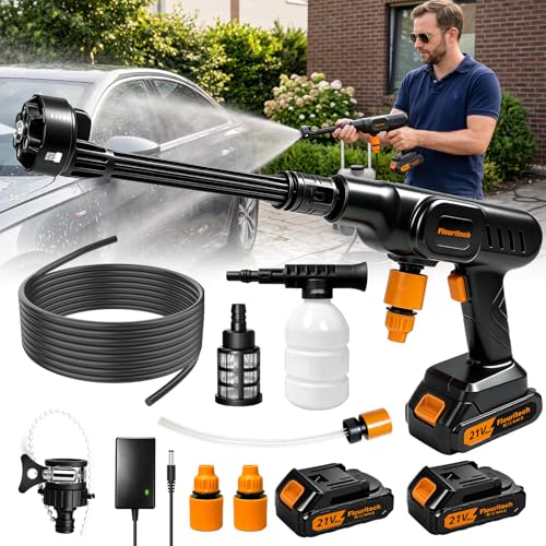 Flouritech Cordless Pressure Washer 900PSI Portable Power Pressure Washer with 6-in-1 Nozzle Hand Held Washer with Charge & 2*21V Batteries Electric Power Cleaner for Car Wash Garden Patio Home