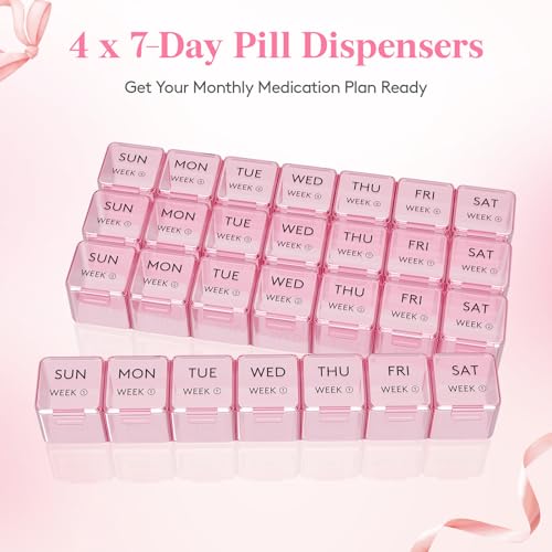 Image of Lifewit Monthly Pill Organizer Once a Day, 28 Day Pill Box, Pink, 28 Grids
