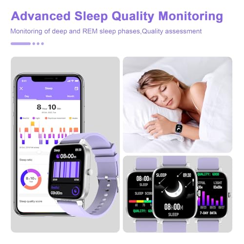 TORJALPH Smart Watch for Men Women Compatible with iPhone Samsung Android Phone 1.69 inch Full Touch Screen IP68 Waterproof Bluetooh Fitness Tracker Heart Rate/Sleep Monitor (Light Purple)