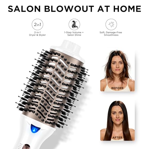 Image of Aima Beauty Blow Dryer Brush - Ionic Ceramic Hot Air Brush for Frizz-Free Straightening & Voluminous Blowout, 2.3'' / 60mm Oval Barrel with Nylon Bristles, 360 Surrounded Vent, 3 Heat Settings, White