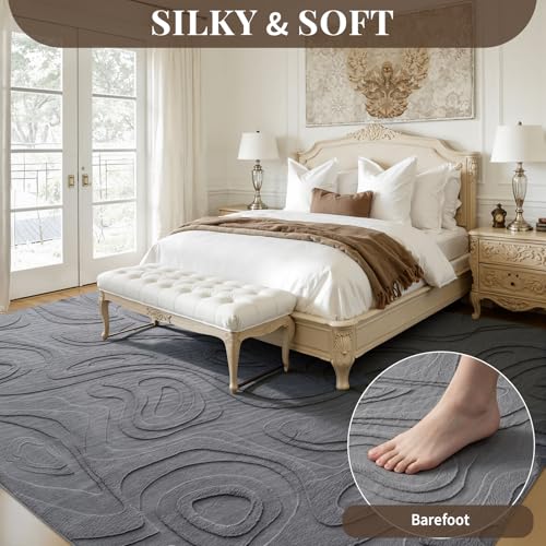 Tapete lavable 8'x10' peluche sintético gris miniatura 3