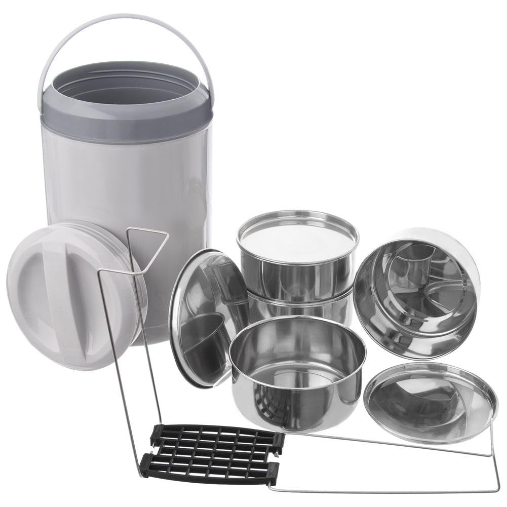 orion group Thermo-Lunchbox aus Edelstahl Tragbarer 4-stufig 4x800 ml | Lebensmittelbehälter Mehrzweck-Kochgeschirr Camping-Kochgeschirr Thermobehälter Größe