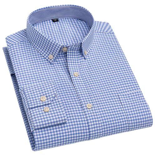 Camisa Oxford a cuadros rojos MQMYJSP de manga larga con botones para hombre