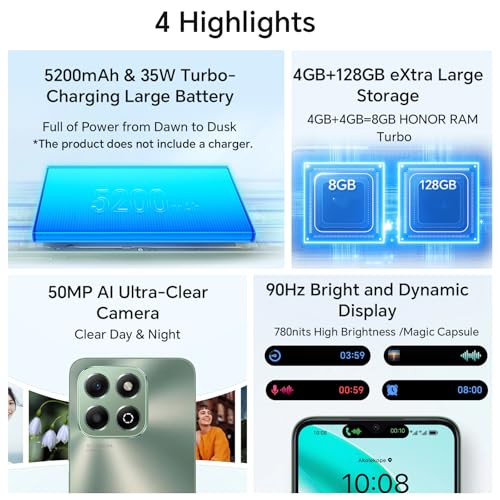 HONOR X6b Smartphone 4Go 128Go, 5200mAh Batterie, Appareil Photo 50MP, 6.56' 90Hz TFTLCD, Android 14, Double Sim, NFC,Noir