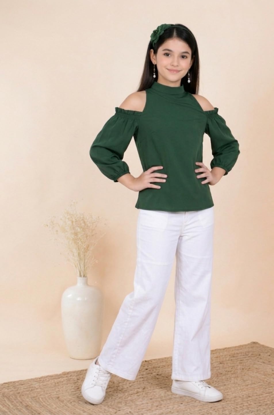 FELLAMO FM-Girls Cold Shoulder Full Sleevess TOP-189 Green 14-15Y 3