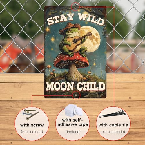 Putuo Decor Stay Wild Moon Child Sign 12 x 8 Inches Aluminum Vintage Metal Tin Signs Mushroom Frog Wall Art Plaque for Home Bar Bedroom Man Cave Office