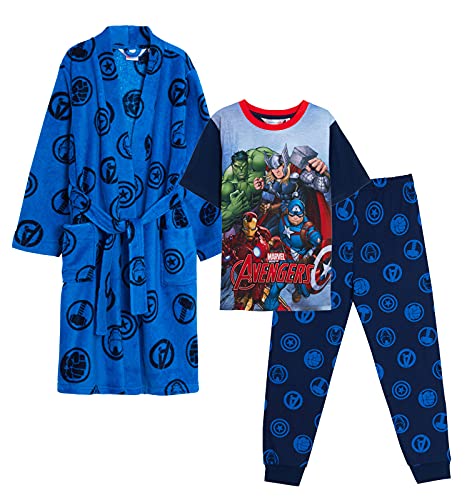 Conjunto de bata y pijama para niños de los Vengadores a juego de 3 piezas, bata de baño y pijamas para niños, azul, 9-10 Years