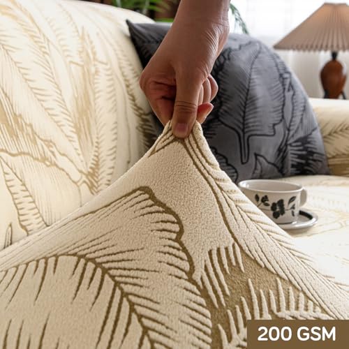 Image of HOKIPO 200gsm Dual Tone Knitting Jacquard Sofa Cover 2 Seater Fully Covered, Beige (AR-6033-BGE)