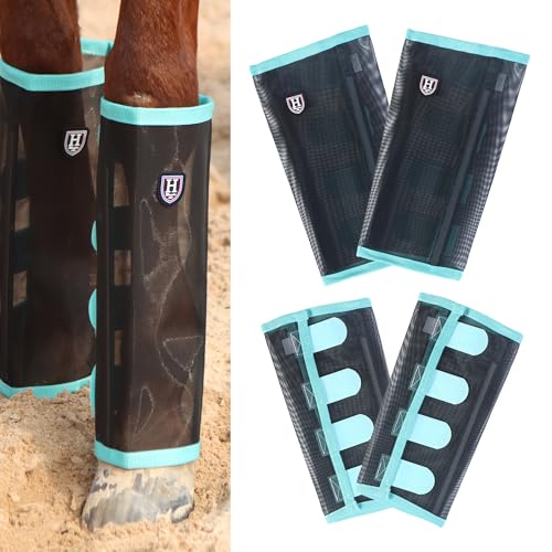 Image of Harrison Howard Loose-Fitting Horse Fly Leggings Breathable, Tear-Resistant Fine Mesh Leg Guards Stay-on Comfortable Fly Boots (Set of 4)