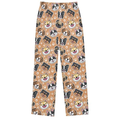 Boy's Pj Pants Happy Dog Face Lounge Bottoms Elastic Waist Kids Joggers with Pockets Size 6-14