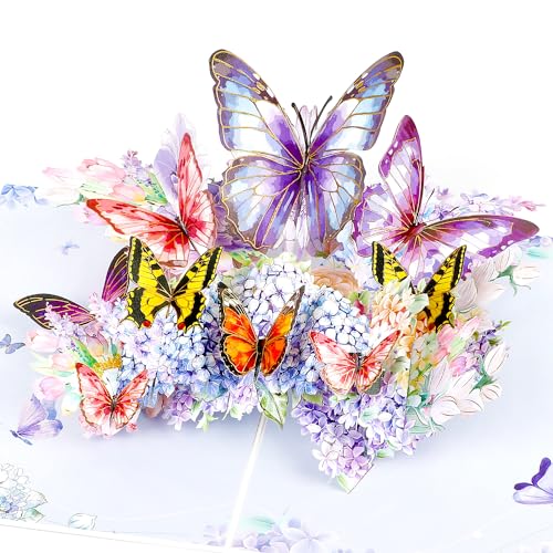 SULOLI 3D Carte Papillon Pop-Up —Fleurs avec Papillons，Carte de Voeux avec Enveloppe pour Couple Amoureux, Marié Mariée，Fête des Mères, Noël (Bleu)