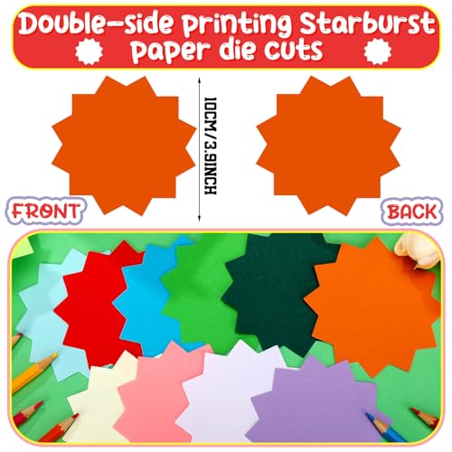 Image of Kisston 360 Pcs Starburst Cutouts Paper 3.9 Inch Assorted Color Die Cuts for DIY Craft Projects School Classroom Bulletin Board Decor