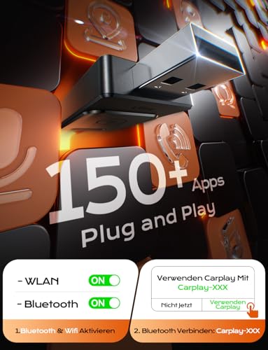 Cleviton für Apple Carplay Wireless Adapter, 3X Autoverbindung, Keine Latenz, Plug&Play, Wireless Carplay Adapter, 2026 Mini Car Play Kabellos Dongle für GPS-Geräte mit Navigation, USB A/C (Schwarz)
