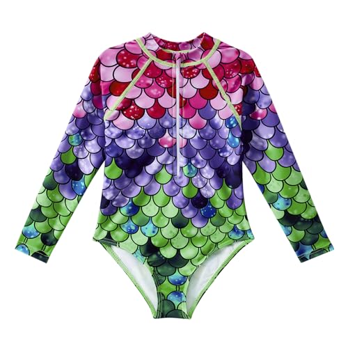Image of Zando UPF50+ Girls Long Sleeve One Piece Swimsuit with Zipper - Rash Guard for Teens Toddler Kids 2-15 Years