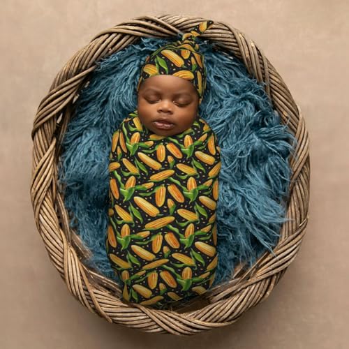 Image of Painting Corn Newborn Swaddle Blankets Hat Sets Soft Baby Receiving Blanket Swaddle Sack for Baby Shower Infant Boy Girl Gift