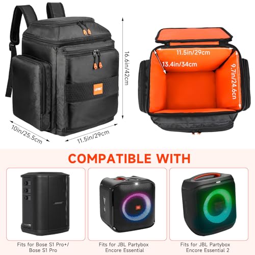Carrying Case Travel Backpack Compatible with Bose S1 Pro+/S1 Pro,Portable Bluetooth Speaker Bag Fits for JBL Partybox Encore Essential/Essential 2 with Extra Pockets for Microphone,Charger,Cable