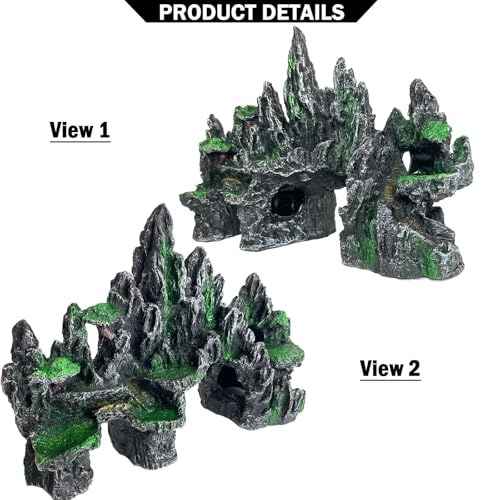 Image of Aquarium Decor Large N Tall Fish Tank Rock Decor with Mountain View Ornaments,Tree House,Cave,Extra Large Fish Tank Decorations