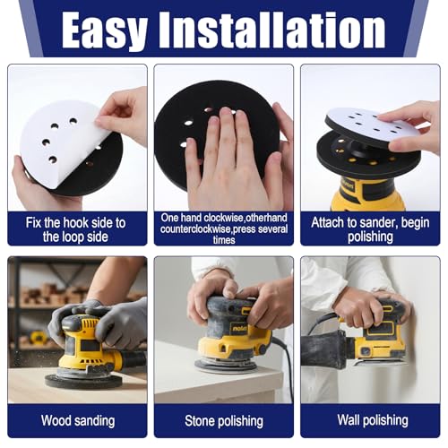 Larrel 5 Stück 5-Zoll-Schleifpads mit 8 Löchern, Schaumstoffpads Schleifpapier 125mm Klett für Exzenterschleifer, stoßdämpfende Polster, Klett-Schleifpads für Exzenterschleifer