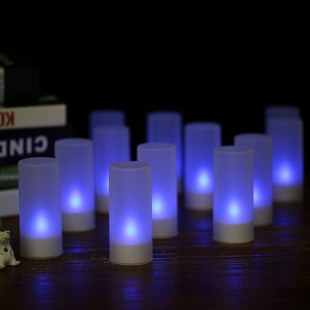 Atmosfera lampa zestaw 12 diod LED zmieniających kolor migoczące bezpłomieniowe świeczki tealight światła z pilotem USB 5 V matowe kubki podstawa ładująca na przyjęcie bożonarodzeniowe, święta,