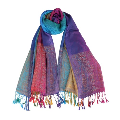 70 x 180 cm Damen Warm Schal, Winter Ethnic Mit Style Colorful Gradient Marokko, Quasten (Blau)