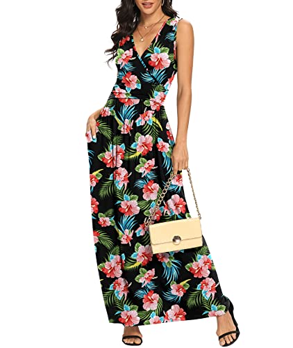 Image of LILBETTER Women Sleeveless Deep V Neck Loose Plain Long Maxi Casual Dress
