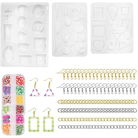 Lazymi Earring Resin Moulds, 3Pcs Silicone Earring Moulds with Earring Hooks, Jump Rings and Clay Slices, Resin Jewellery Moulds Silicone for DIY Earring Craft, Jewellery Making Cover