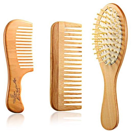 3 Pieces Wooden Detangling Comb Set Wooden Wide Tooth Comb No Static Wooden Bamboo Paddle Hair Brush Scalp Comb Sandalwood Hair Comb for Curly Hair Dry Wet