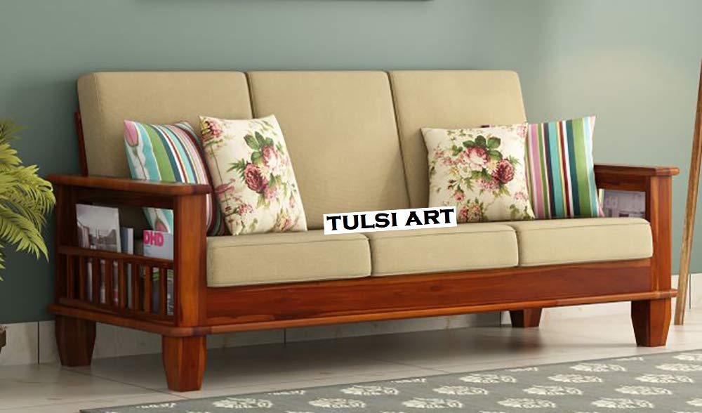 Buy Tulsi Art Solid Teak Wood 3 Seater Furniture Sofa Set with Cushions
