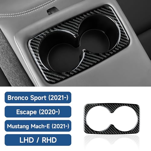 Image of Car Carbon Fiber Rear Armrest Cup Holder Cover Trim Accessories for Ford Bronco Sport & Mustang Mach-E 2021-2024 / Escape 2020-2024 Interior Sticker