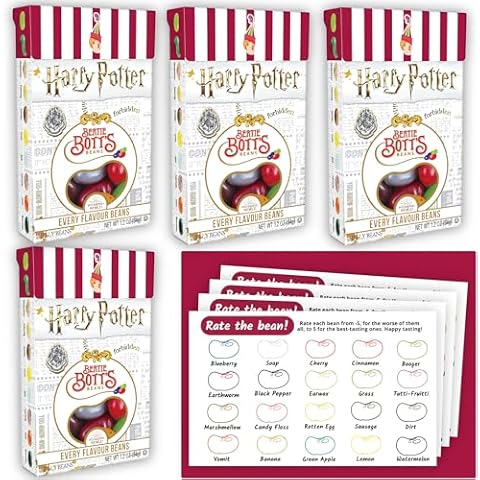 Jelly Belly Harry Potter Jelly Beans - Harry Potter Candy for Harry Potter Gifts & More - 1.2 oz. Bertie Botts Every Flavored Beans (4 ct) + Gaudum Bertie Bott’s Jelly Bean rating cards (6 ct) Cover