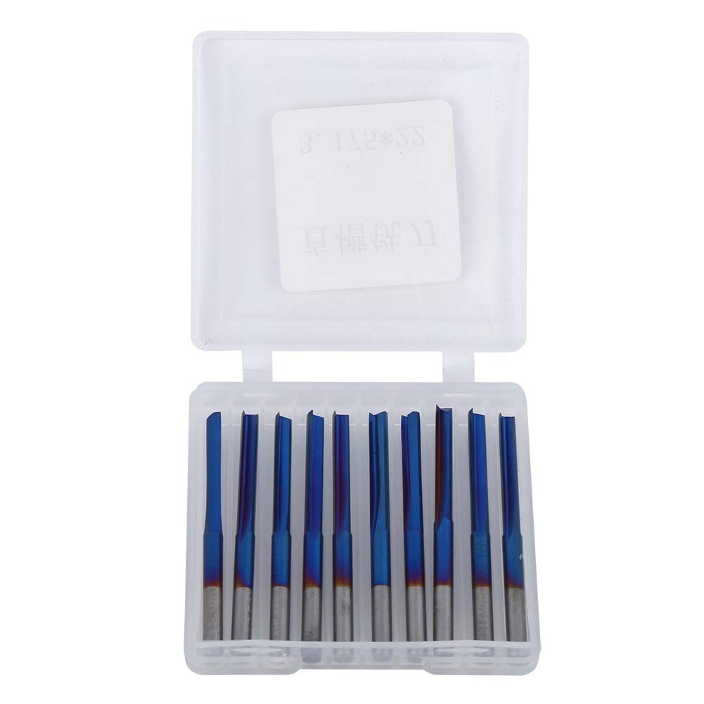 Alomejor Juego de Cortadores de Fresado, Herramienta de Fresado Recto de 2 Flautas de Carburo Cementado Duradero para Madera, MDF, Espuma Acrílica de PVC, 10 Uds.