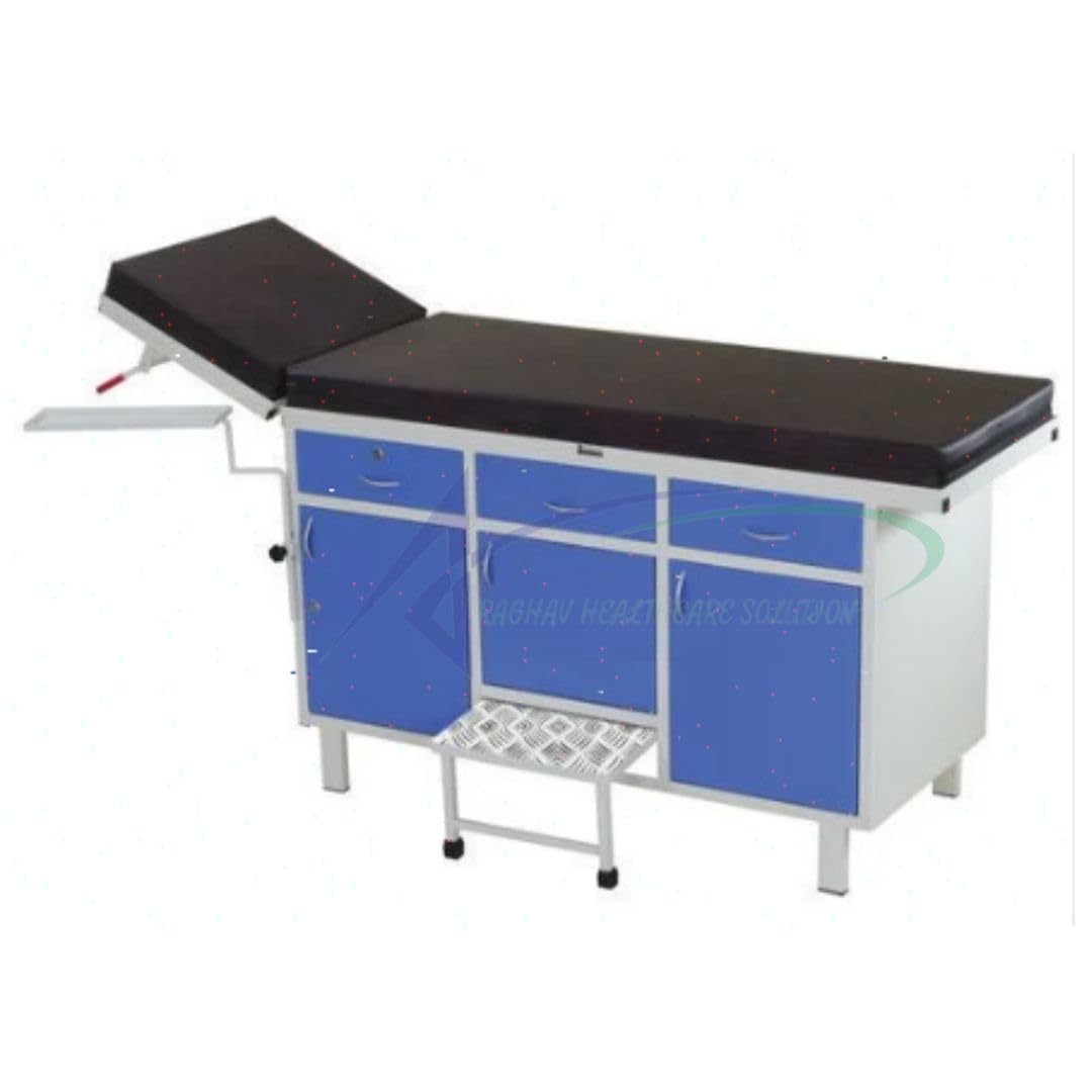 Rmedica Hospital Examination Couch I Head Elevation Couch Pre Treated and Epoxy Powder Coated with Hydrolic Head Movement, Skid Proof Foot Step