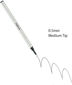 4.37 inch Rollerball Pen Refills, Roller Ball Fine Point 0.5mm, Black Ink Refill Pack of Replaceable Pen Refills Medium Point (6 Pack)