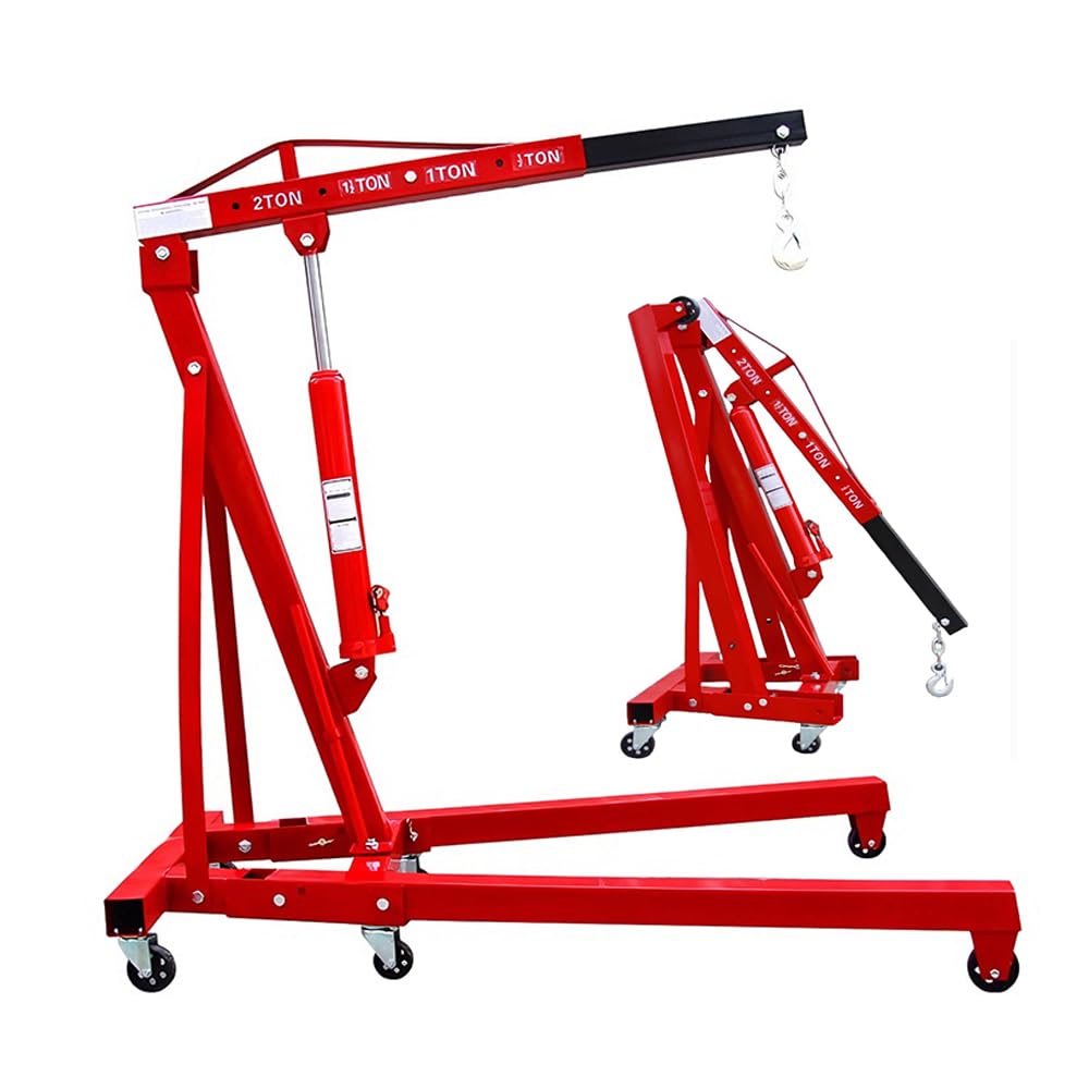 Gruetta idraulica da Officina per Sollevamento Motori, Gru Manuale Pieghevole con Braccio Regolabile et 6 Roues,2 Tonnes,pour Garage et Usage Industriel,Rouge