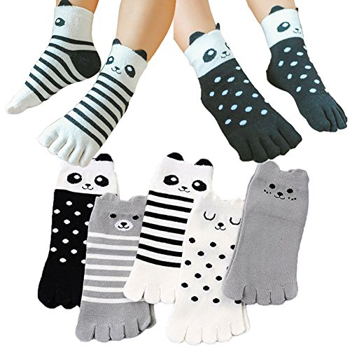 Children Sock Kawaii Cartoon Pattern Cotton Toe Socks for Kids 3-12 Years Old Pack of 5