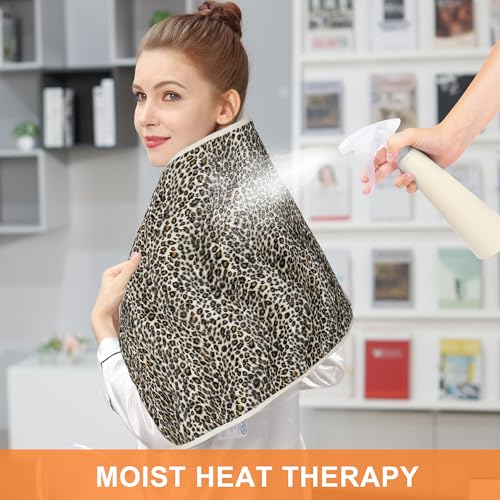 Image of Deepsoon Heating Pad,Electric Heating Pads for Back,Neck,Moist Heating Pad for Abdomen Shoulder Knee Legs,Dry /Moist Heat&Auto Shut Off,Mother's Day Birthday for Men and Women,Leopard Print,33x17 Inch