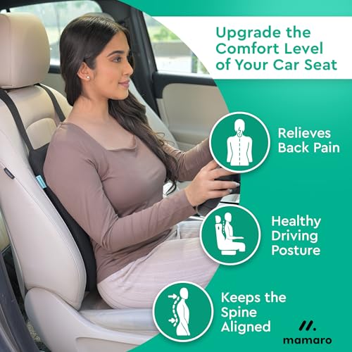 Image of Car Seat Back Cushion with Memory Foam Lumbar Support, Ergonomic Pillow for Back Pain Relief & Spine Alignment, Ideal for Long Drives & Office Chairs - Fits All Car Seats (Black)