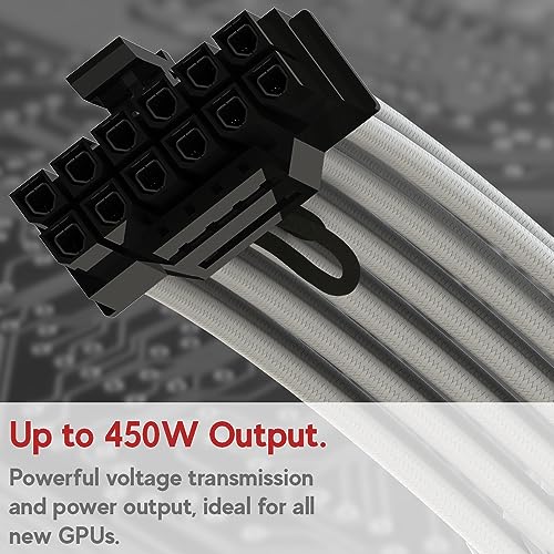 Image of LINKUP - AVA 3-in-1 12VHPWR PCIE 5.0 Power Adapters | 450W 16AWG | For All PSUs | UL-Rated, Sleeved Jacket | 4 Pcs Kit for RTX5000 RTX4000 GPUs | Boost Gaming Performance | 30cm White