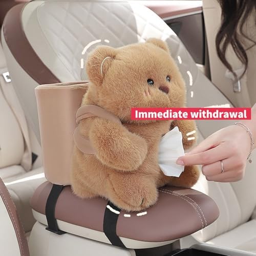 2-in-1 Car Tissue Holder & Trash Bin - Adorable Plush Doll Design, Space-Saving Armrest Organizer for Paper & Garbage, Ideal Car Accessory for Kids & Families