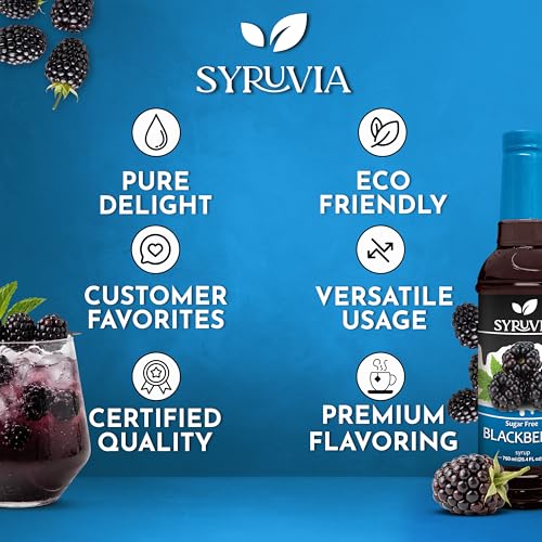 Syruvia Sugar-Free Strawberry Syrup & Sugar-Free Blackberry Syrup - 25.4 fl oz. Premium Flavoring Syrup. 0 Calories, Kosher, and Gluten-Free. Ideal for Drinks, Sodas, Shakes, Desserts, and More. - image 7