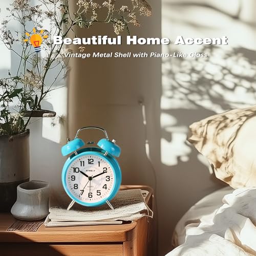 Image of AYRELY Super Loud Alarm Clock for Heavy Sleepers Adults,Twin Bell Retro 4 Inch Silent Non-Ticking Quartz with Backlight, Metal dial, Alarm Clocks for Bedrooms Bedside (Blue)