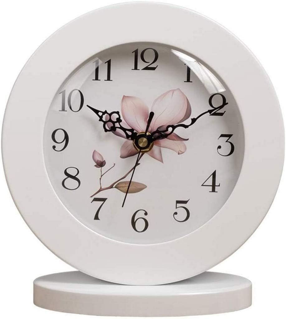 Table Clock Table Clock European Solid Wood | Living Room Bedroom Silent Retro Quartz Desktop Clock Grandfather Clock (Color: White, Size: 18.5Cm / 7") Mantel Clocksdecoration Mute Clock Digital C