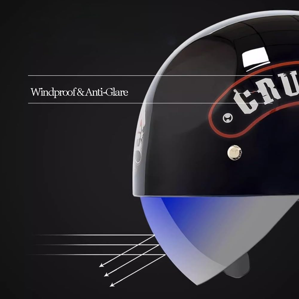 Motorrad Halbhelm, Halbschalenhelm mit Farbverlauf Blaue GläSer, Baseballmütze-Helm ECE-Zulassung Motorradhelm Baseball Cap mit Atmungsaktiven Poren Schnellverschluss