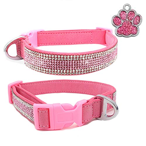 Pet Collar,Bling Bling Dog Rhinestone Collar Soft Safe Buckle Adjustable Crystal Collar Necklace for Puppy Small Dog Cat (S, Pink)