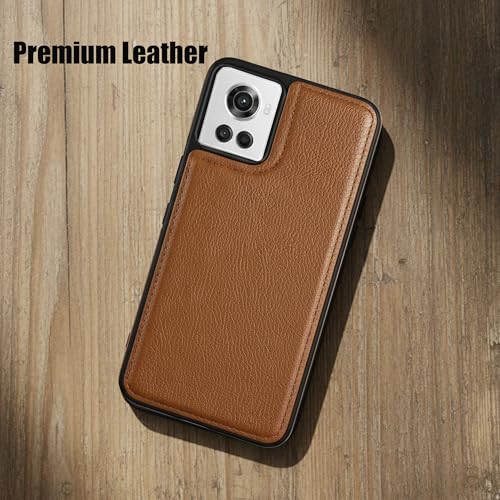 Image of Leather Case for OnePlus 10R Premium Protective Stylish Slim Cover with Shockproof Raised Edges Brown