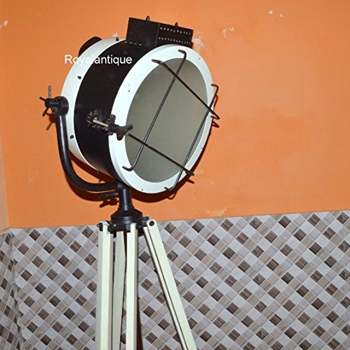 Nautical-SEARCHLIGHT-with-Cream-Vintage-Tripod-Stand-Electric-Floor-Spotlight