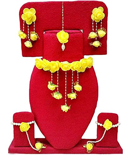 Jewellery Set for Women Floret Gota Patti Necklace, Earrings, Bracelet & Maang Tika for Women & Girls (Mehandi/Haldi) (B09RT9D4ZR) Amazon Price History, Amazon Price Tracker